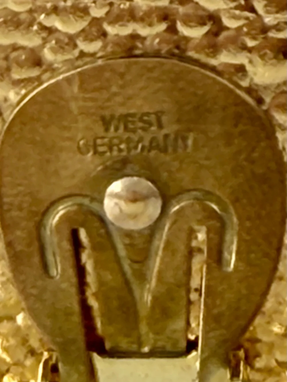 Vintage Scarf Clip Signed West Germany Gold Geometric MCM Brutalist Round Mod